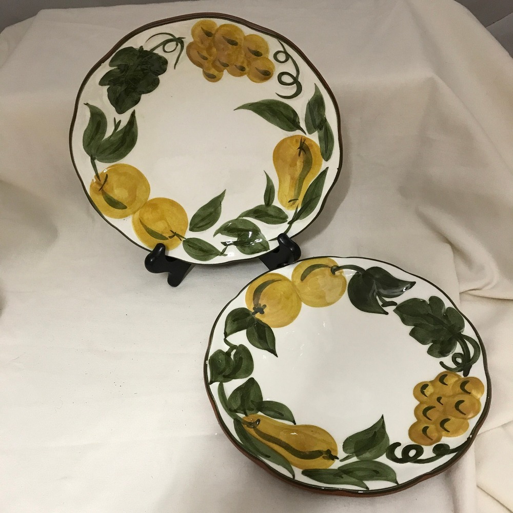 Vintage Stangl Pottery Plates: Sculpted Fruit Design, USA, Set of 2